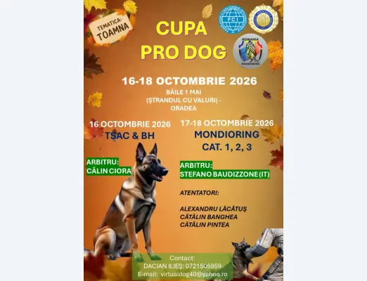 Cupa Pro Dog 2026 16-18 octombrie | Băile 1 Mai - Ștrandul cu Valuri, Oradea