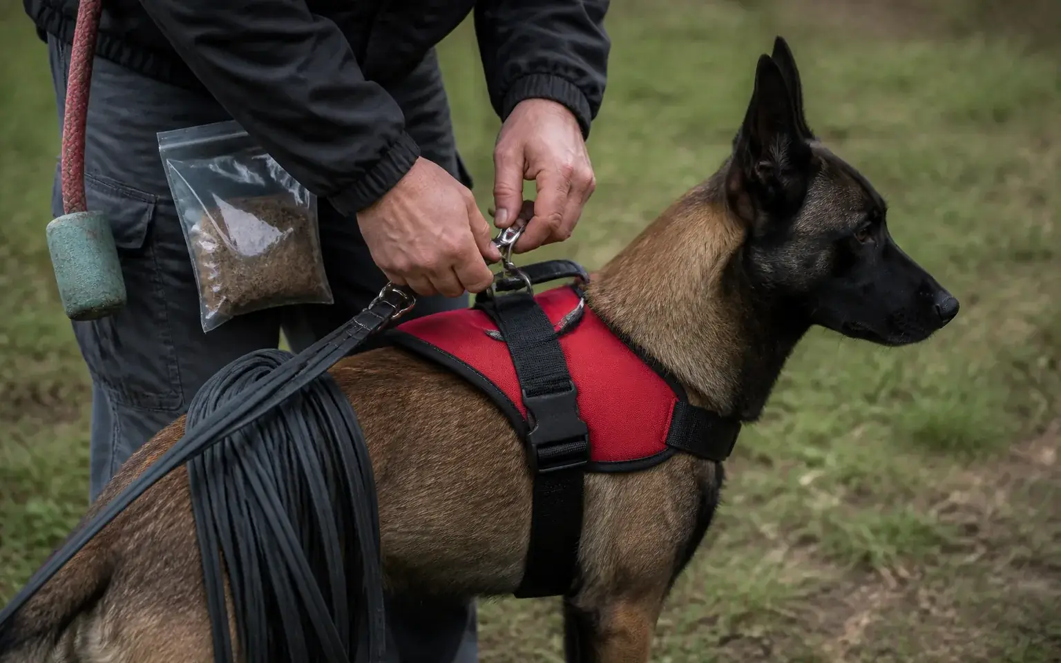 Echipament pentru câine de căutare și salvare: ham de lucru și lesă lungă