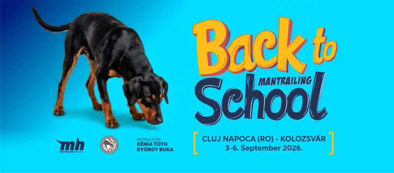 Câine și conductor participând la un exercițiu de mantrailing în cadrul workshopului organizat în Cluj-Napoca.